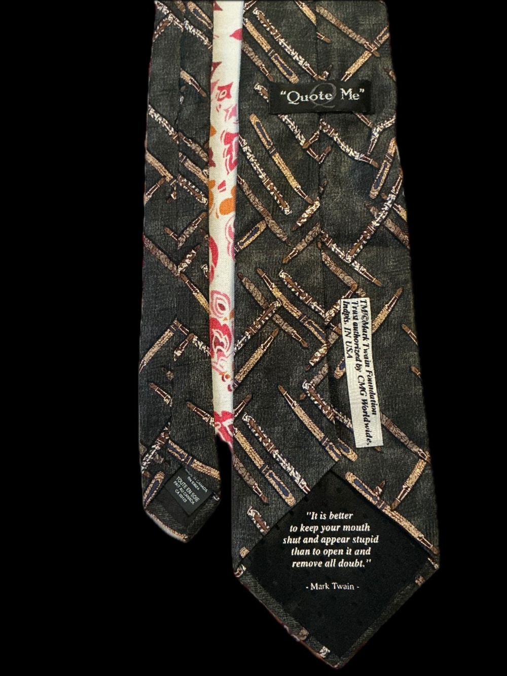 Vintage Mark Twain Quote Tie Novelty Literary Pens Writing Necktie